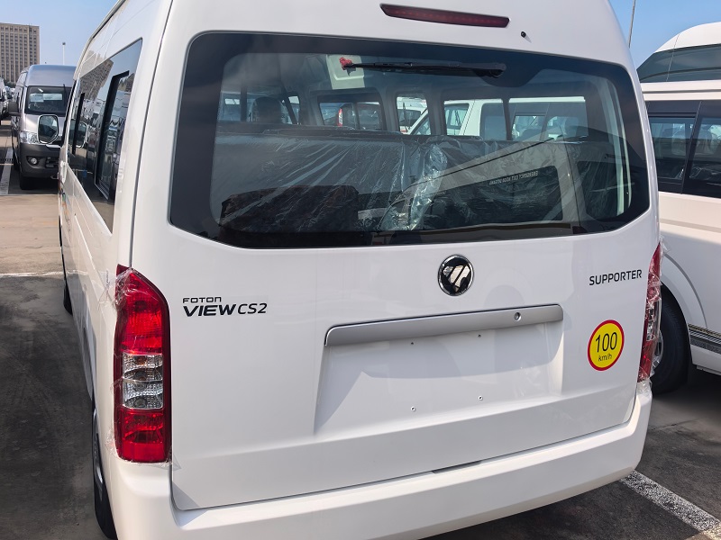 Rear side photo of Foton VIEW CS2 16 seats pure electric minibus, passenger bus exported to Ivory Coast West Africa
