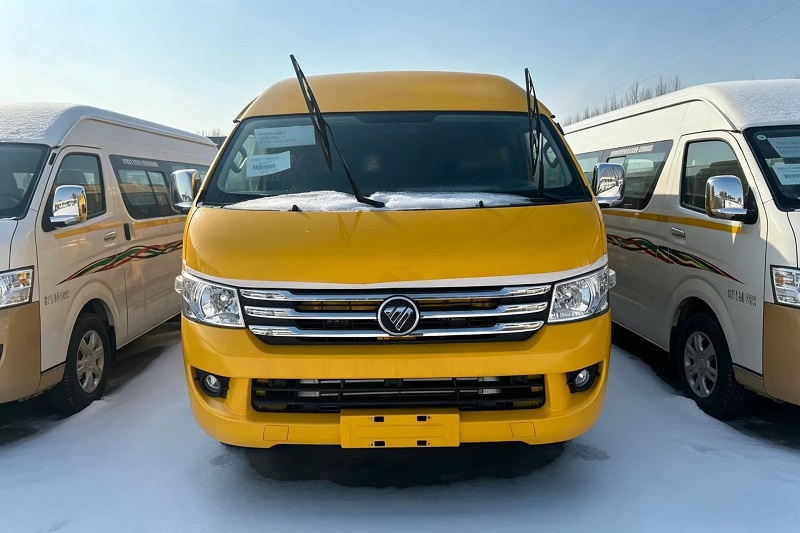 Front view of FOTON VIEW CS2 small passenger minibus, right hand drive left hand drive for Gambian market