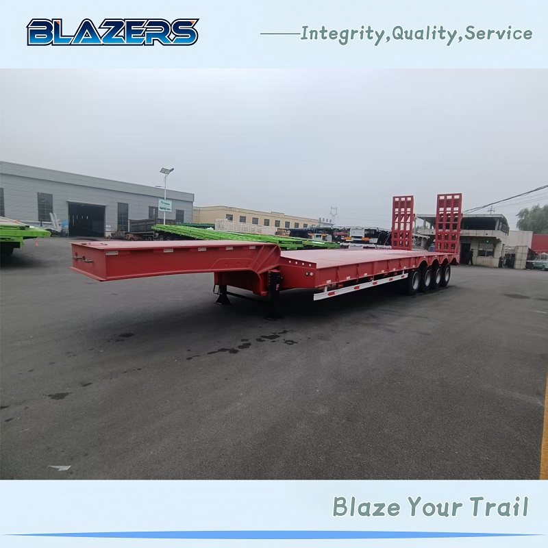 Good Price 80 Tons BLAZERS 4 Axle Lowbed Semi Trailer For Transporting Heavy Machinery For Angola