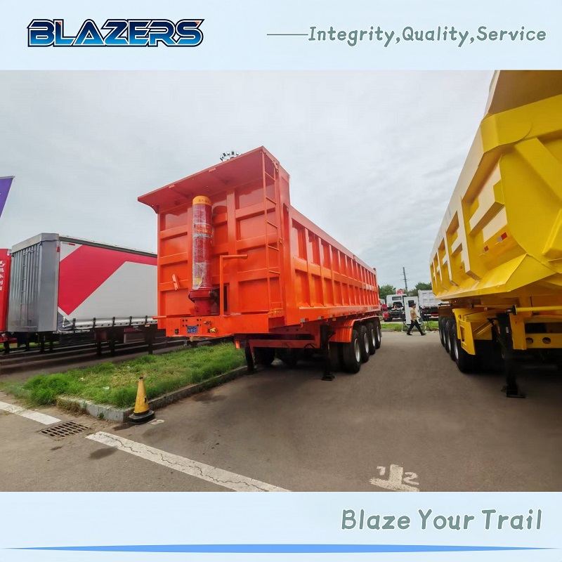 Good Quality 80Tons BLAZERS 4 Axles Red Dump Semi Trailer For Tanzania